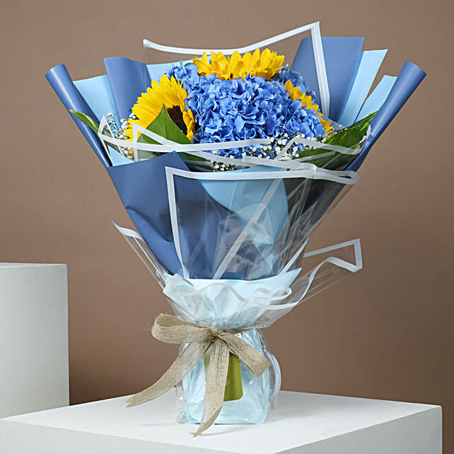 Hydrangea Bouquet with Sunflowers qatar Gift Hydrangea Bouquet with Sunflowers FNP