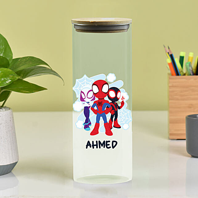 Custom Name Spiderman Glass Bottle qatar Gift Custom Name Spiderman