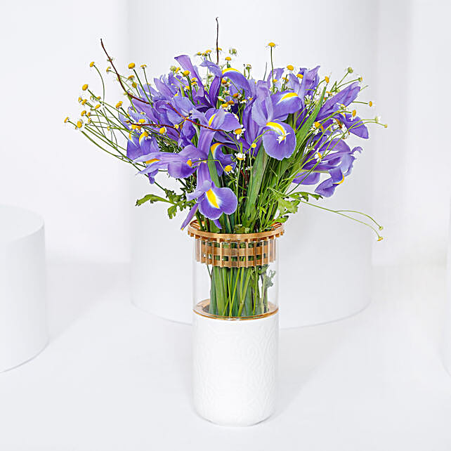 Irs Blue Flower Vase Arrangement qatar Gift Irs Blue Flower Vase