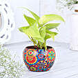 Money Plant In Colourfull Rajwada Printed Pot Hand Delivery