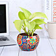 Money Plant In Colourfull Rajwada Printed Pot Hand Delivery