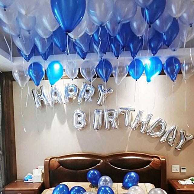 Happy Birthday Blue and Silver Balloon Decor saudi-arabia | Gift Happy ...