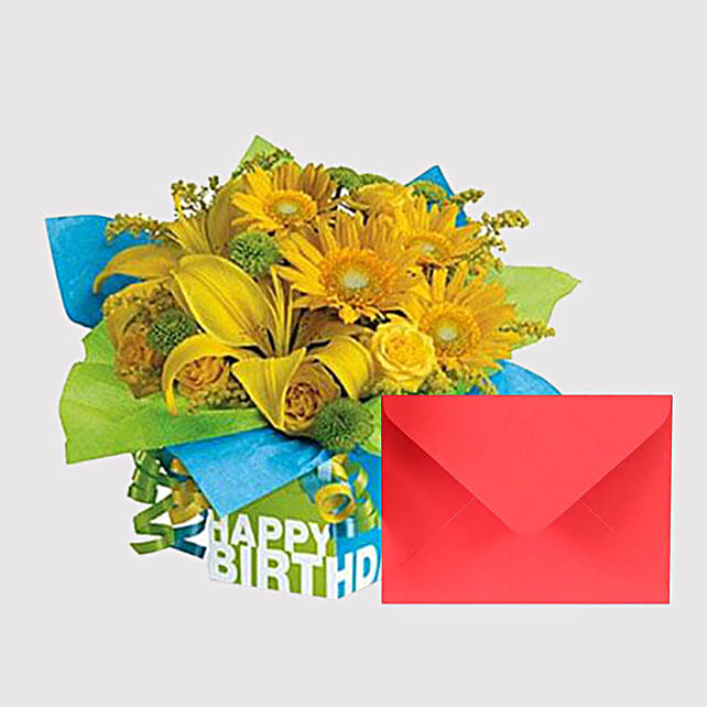 Greeting Card and Sunshine Floral Combo singapore Gift Greeting Card