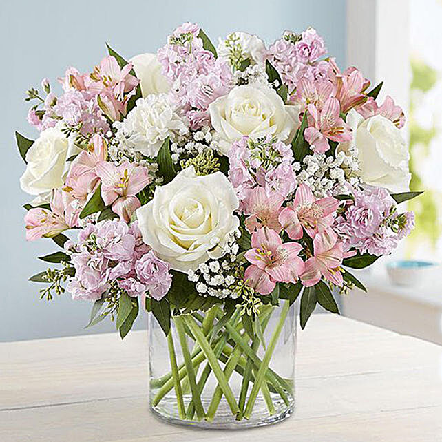 Pink And White Flowers With Marshmallow Singapore Gift Pink And White Flowers With Marshmallow Ferns N Petals