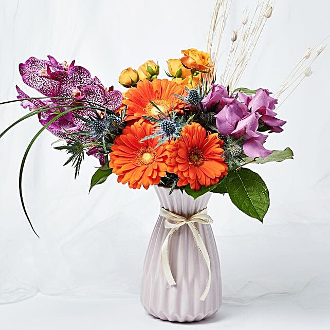 Blissful Mixed Flowers Purple Vase Arrangement singapore Gift
