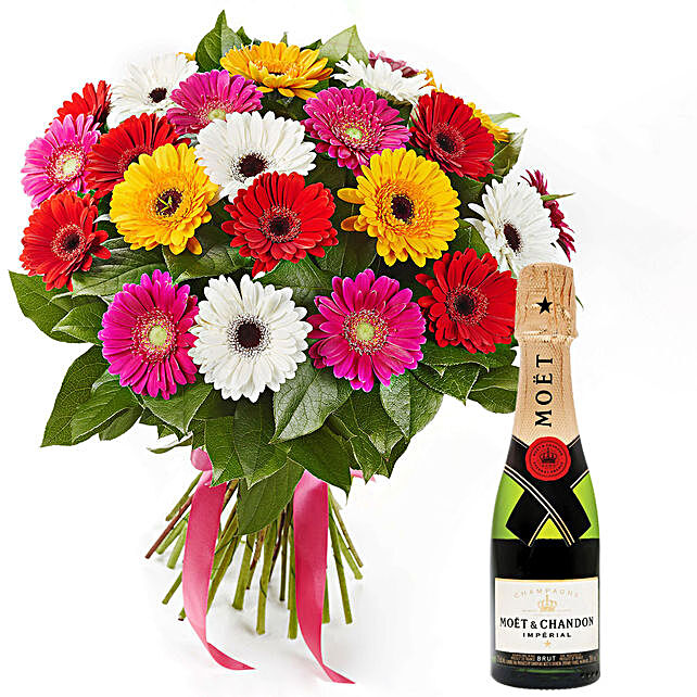 Summery Gerbera Blooming Bouquet with Moet Champagne 200ml singapore | Gift  Summery Gerbera Blooming Bouquet with Moet Champagne 200ml- FNP