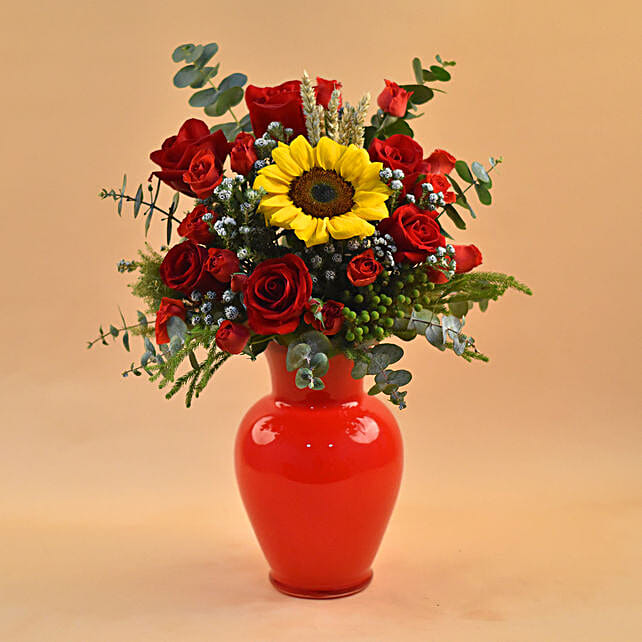 Charismatic Mixed Flowers Red Vase singapore Gift Charismatic Mixed