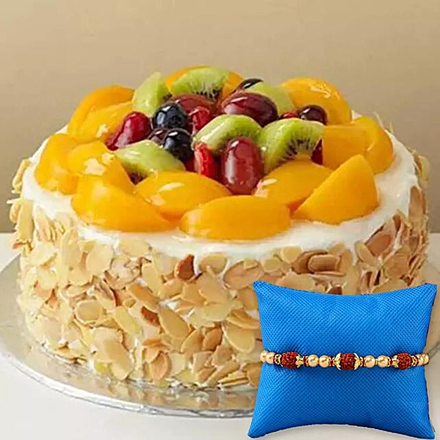 Rudraksha Rakhi & Fruit Cake singapore Gift Rudraksha Rakhi & Fruit
