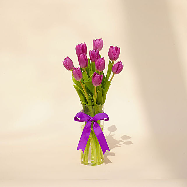 Gift 10 Purple Tulip Arrangement Ferns N Petals