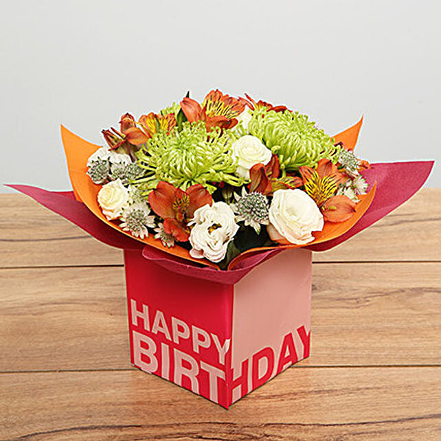 Mixed Flowers Arrangement In Square Glass Vase Uae Gift Mixed Flowers Arrangement In Square Glass Vase Ferns N Petals