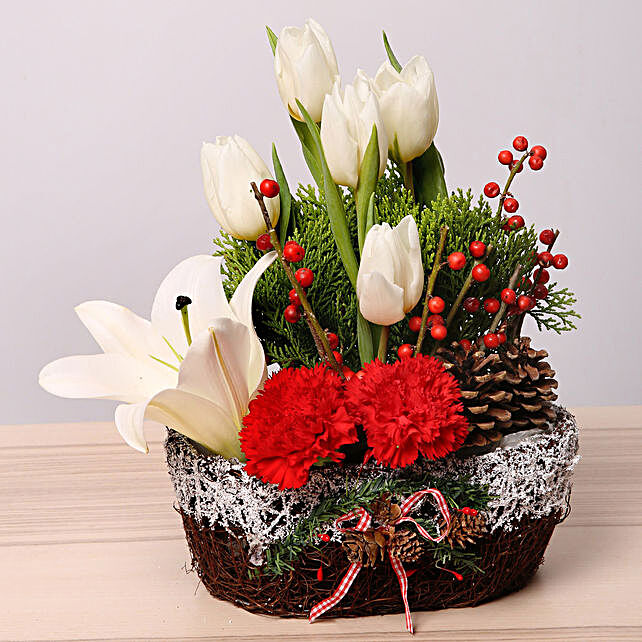 christmas flower basket arrangement