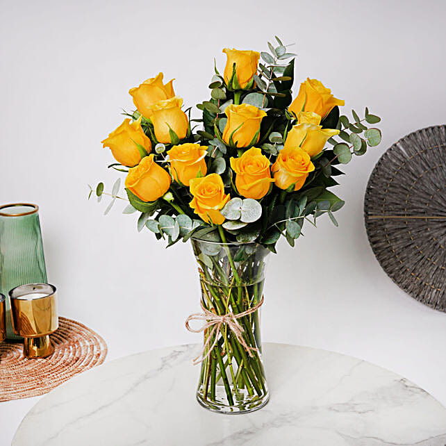 Gift Vase Of Sunshine 12 Yellow Roses