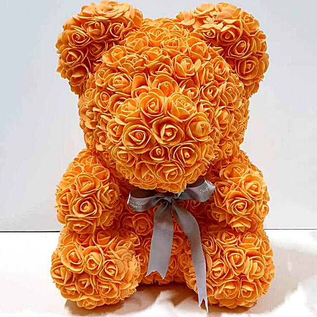 Artificial Orange Roses Teddy uae Gift Artificial Orange Roses Teddy FNP