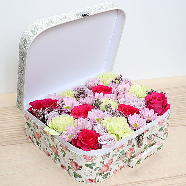 suitcase with flowers