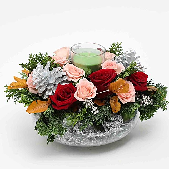 Floral Tales With Candle Uae Gift Floral Tales With Candle Ferns N Petals