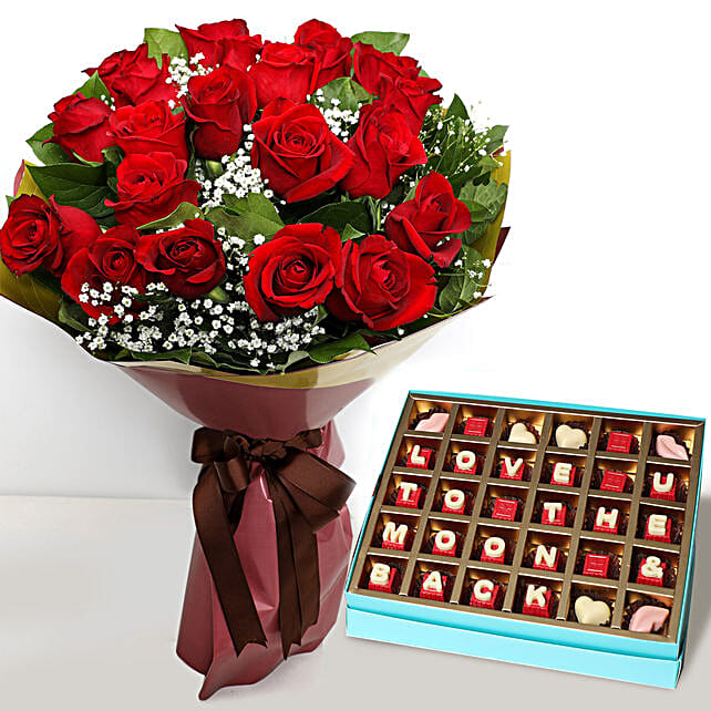 20 Red Roses Bouquet with Valentines Chocolates uae Gift 20 Red Roses
