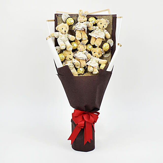 Chocolates and Teddy Bear Heart Shaped Bouquet uae Gift Chocolates
