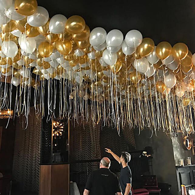 200 White and Gold Chrome Balloons uae | Gift 200 White and Gold Chrome ...