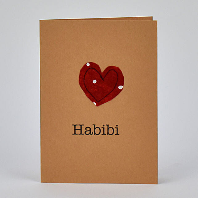 Habibi Red Heart Handmade Greeting Card uae Gift Habibi Red Heart