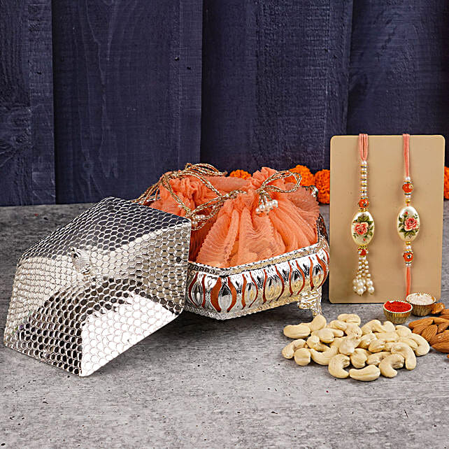 Elegant Kundan Stone Mangalsutra Bracelet Rakhi Set With Roli Chawal & Card For Brother/Bhabhi - Rakshabandhan Gift (R134-CO) - View #11