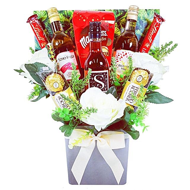 Rose Wine And Chocolate Bouquet Uk Gift Rose Wine And Chocolate Bouquet Ferns N Petals