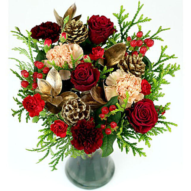 Radiant Red And Burgundy Flowers Vase uk | Gift Radiant Red And