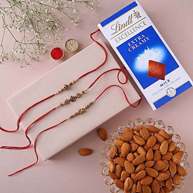 Sneh Feng Shui Rakhis With Lindt Chocolates & Almonds Exp Uk 