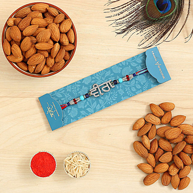 Punjabi Veera American Diamond Rakhi With 100 Gms Almonds Exp uk Gift