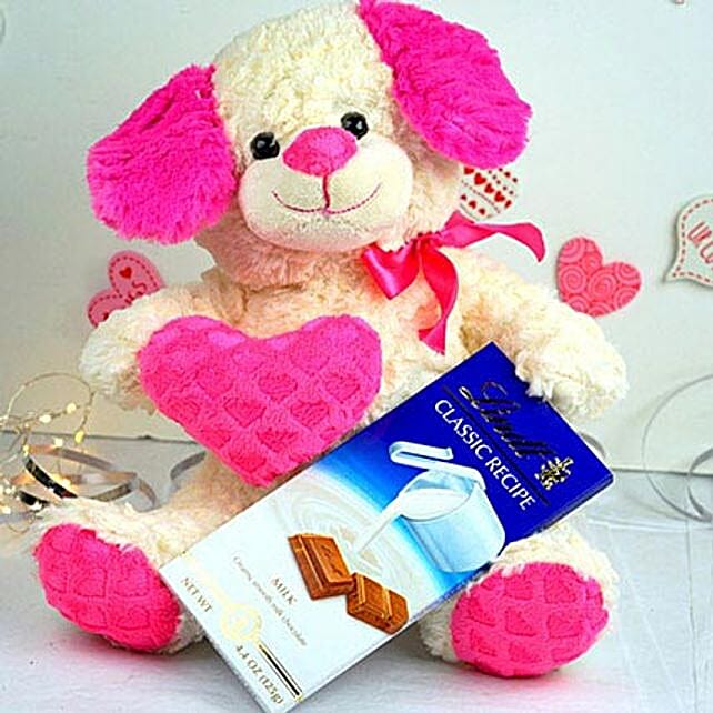 Cute Teddy N Lindt Chocolates usa | Gift Cute Teddy N Lindt Chocolates- FNP