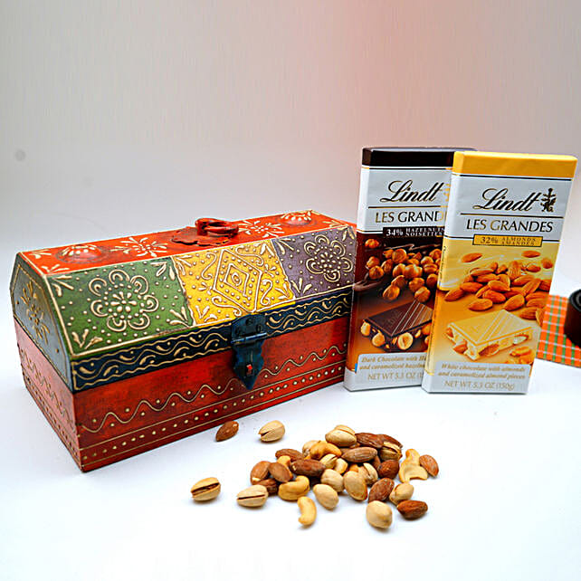 Beautiful Wooden Box of Mixed Nuts & Lindt Chocolates usa | Gift ...