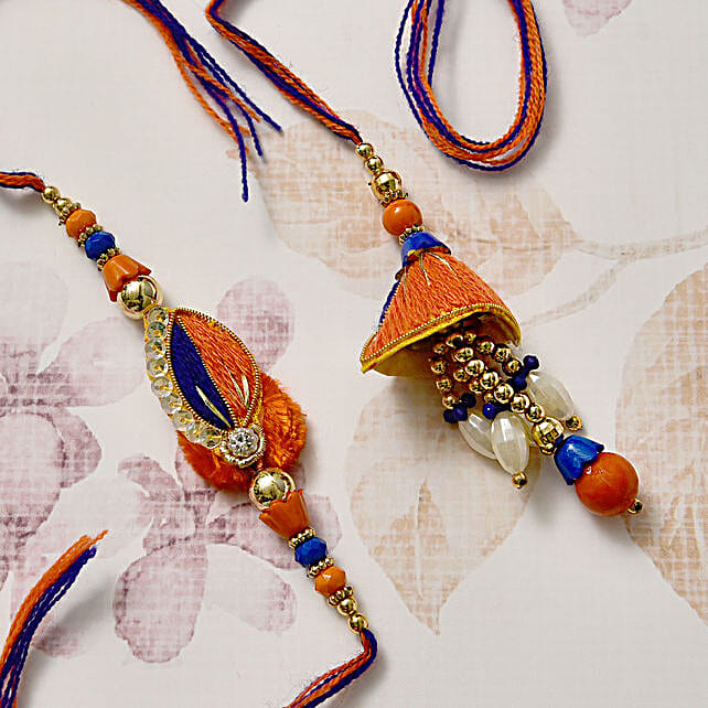 Orange And Blue Bhaiya Bhabhi Lumba Rakhi Set usa | Gift Orange And ...