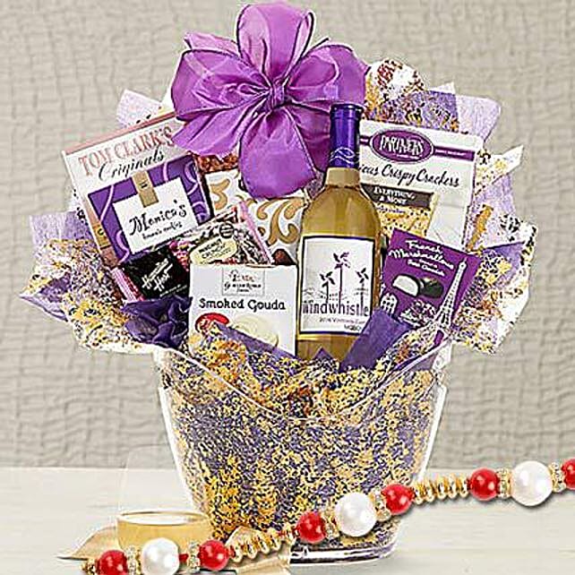 Windwhistle Sweet Moscato Wine Basket With Rakhi usa Gift Windwhistle