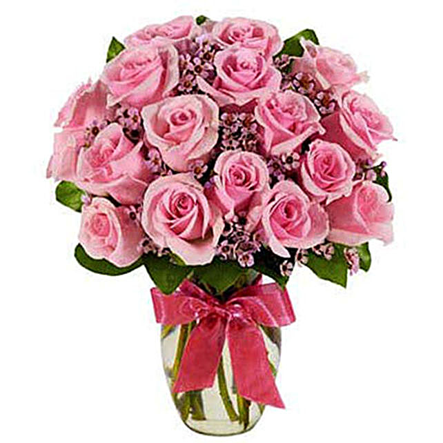 Pink Roses And Wax Flower Bouquet Usa 