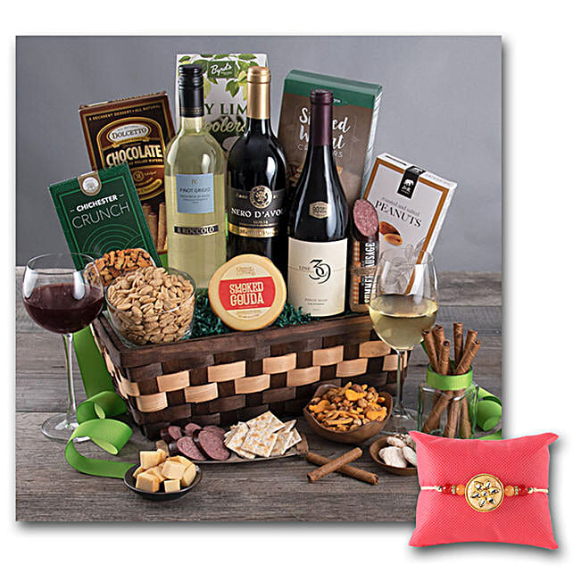 Wine Cellar Collection Gift Basket With Rakhi usa Gift Wine Cellar