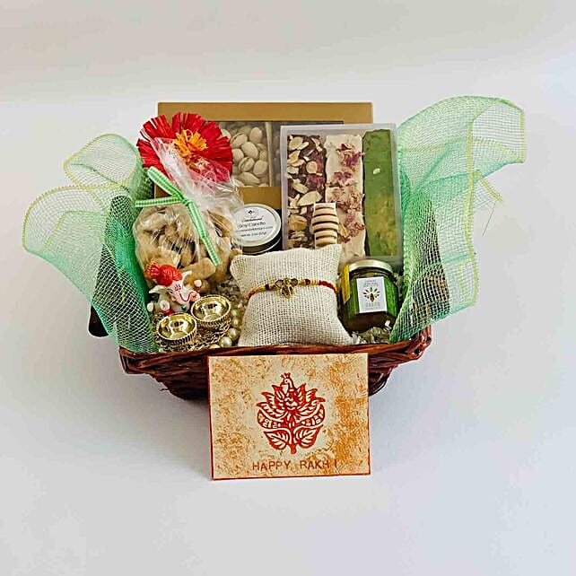 Rakhi With Ganesha Thali And Pooja Items usa Gift Rakhi With Ganesha