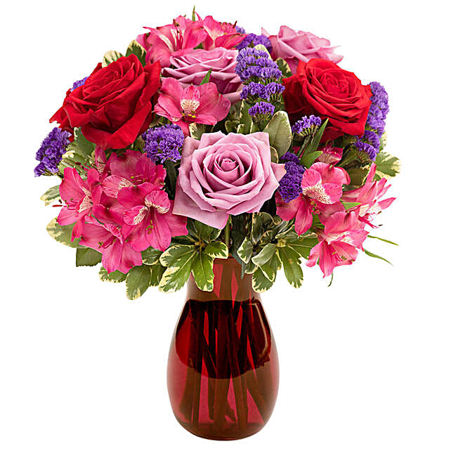 Striking Assorted Flowers Red Vase Arrangement usa | Gift Striking ...