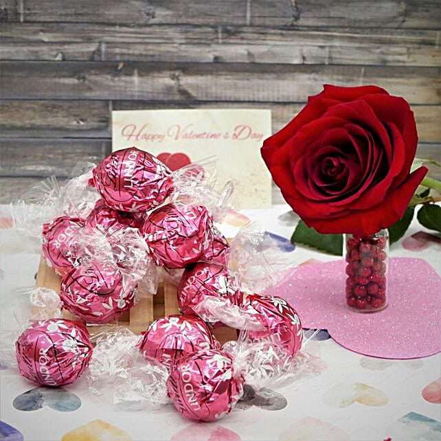 Lindt Lindor Chocolates And Red Rose Combo usa Gift Lindt Lindor