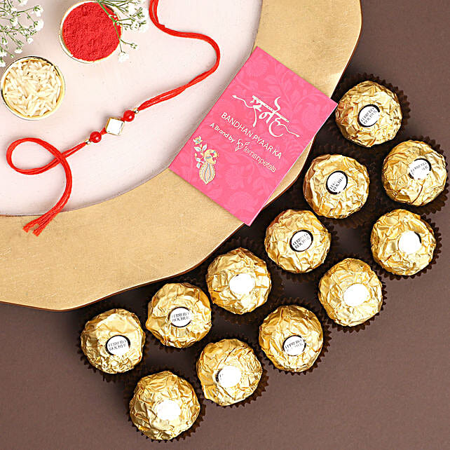 Red Designer Rakhi N Ferrero Rocher 12 Pcs usa | Gift Red Designer ...