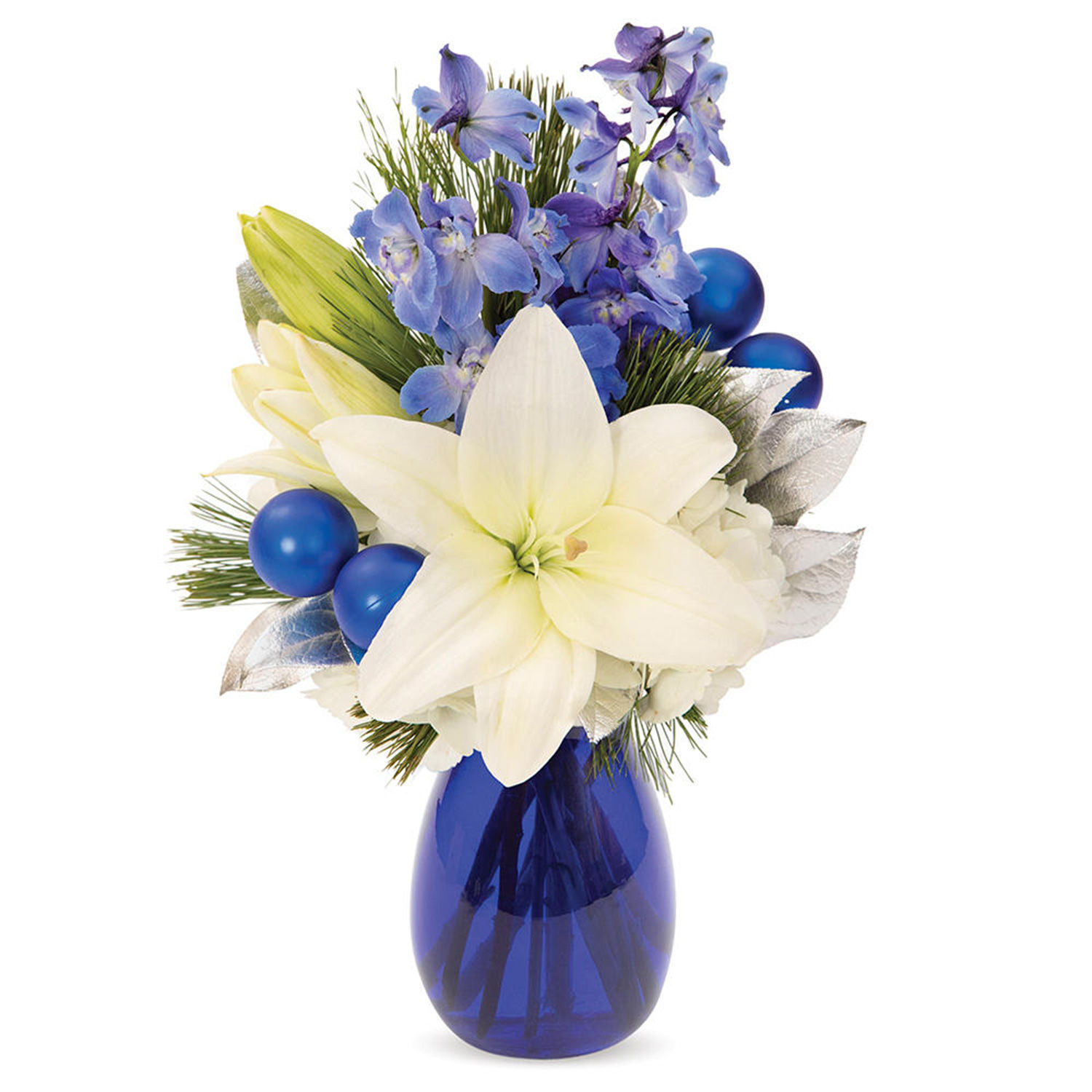 Peaceful Assorted Flowers Blue Vase Arrangement usa | Gift Peaceful