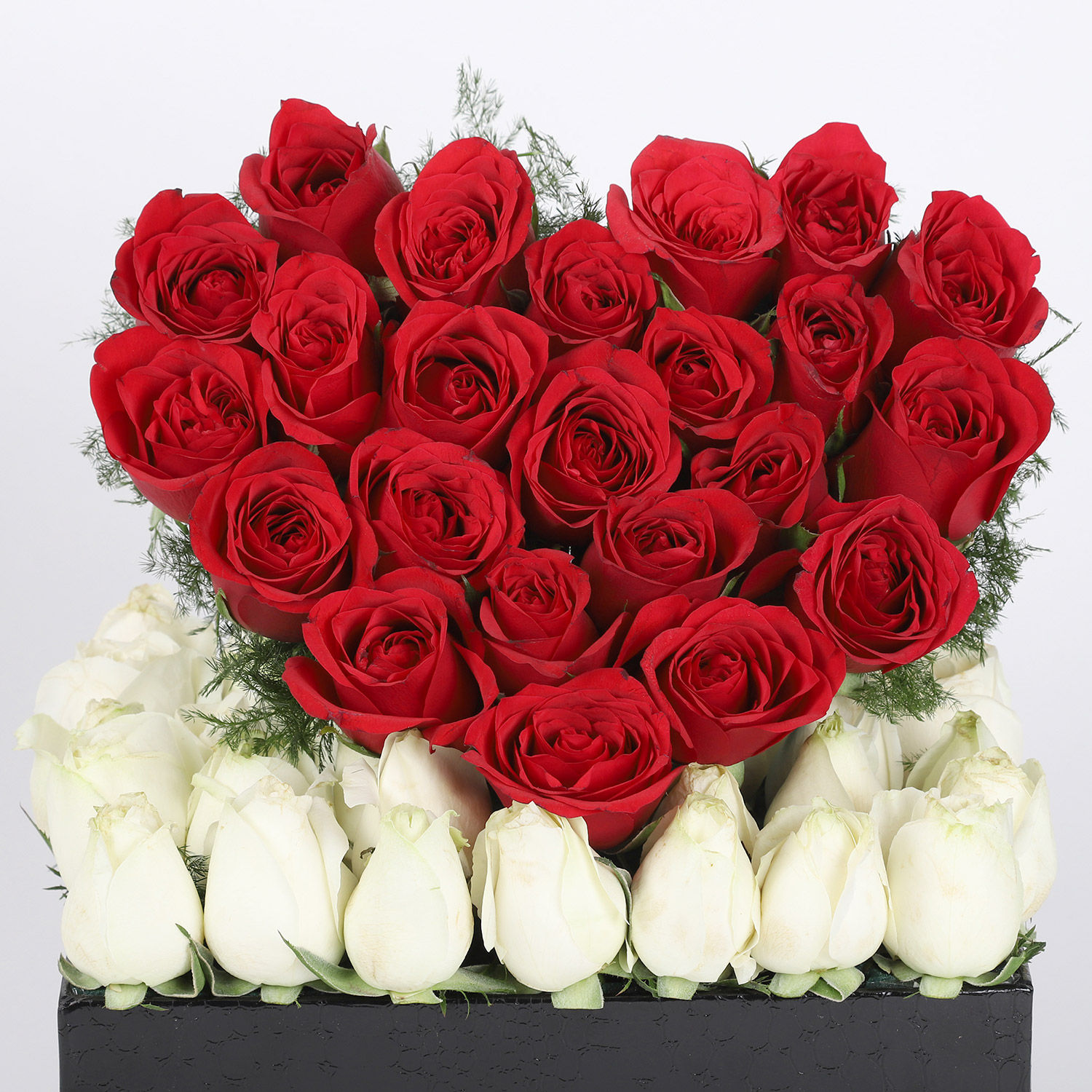 Buy/Send Hearty Red & White Roses Box Arrangement Online- Ferns N Petals