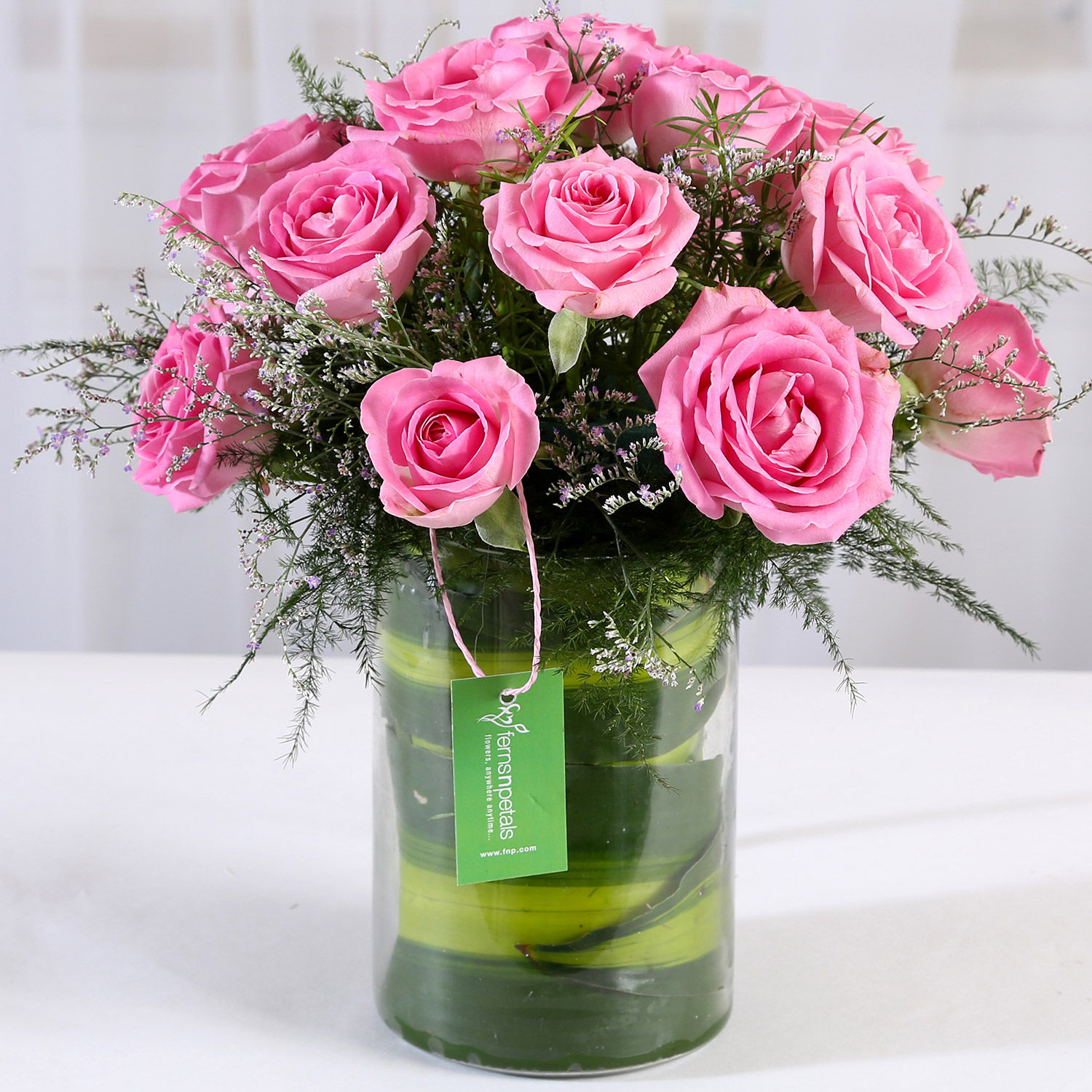 Buy/Send 15 Pink Roses Vase Arrangement Online Ferns N Petals
