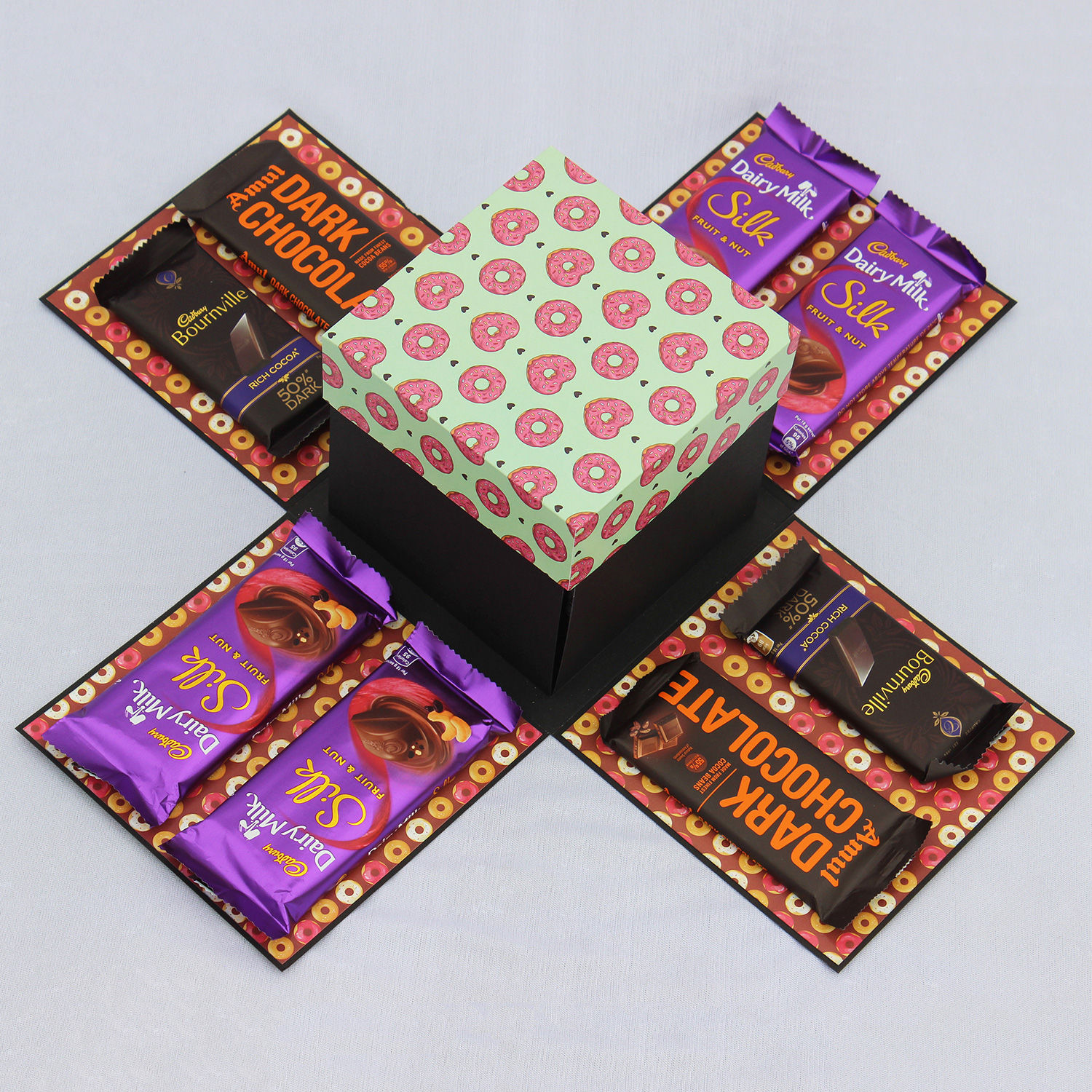 Buy/Send Green Donut Printed Chocolate Explosion Box Online Ferns N Petals