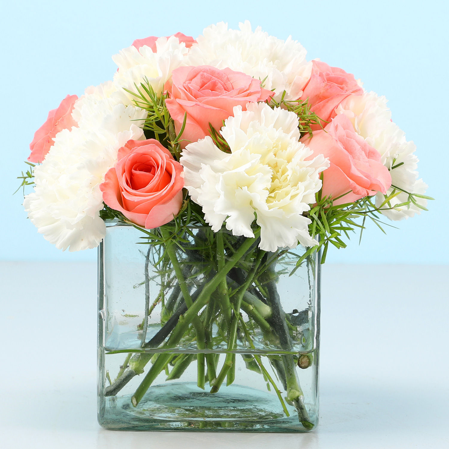 Buy/Send Pink Roses & White Carnations Vase Online- Ferns N Petals
