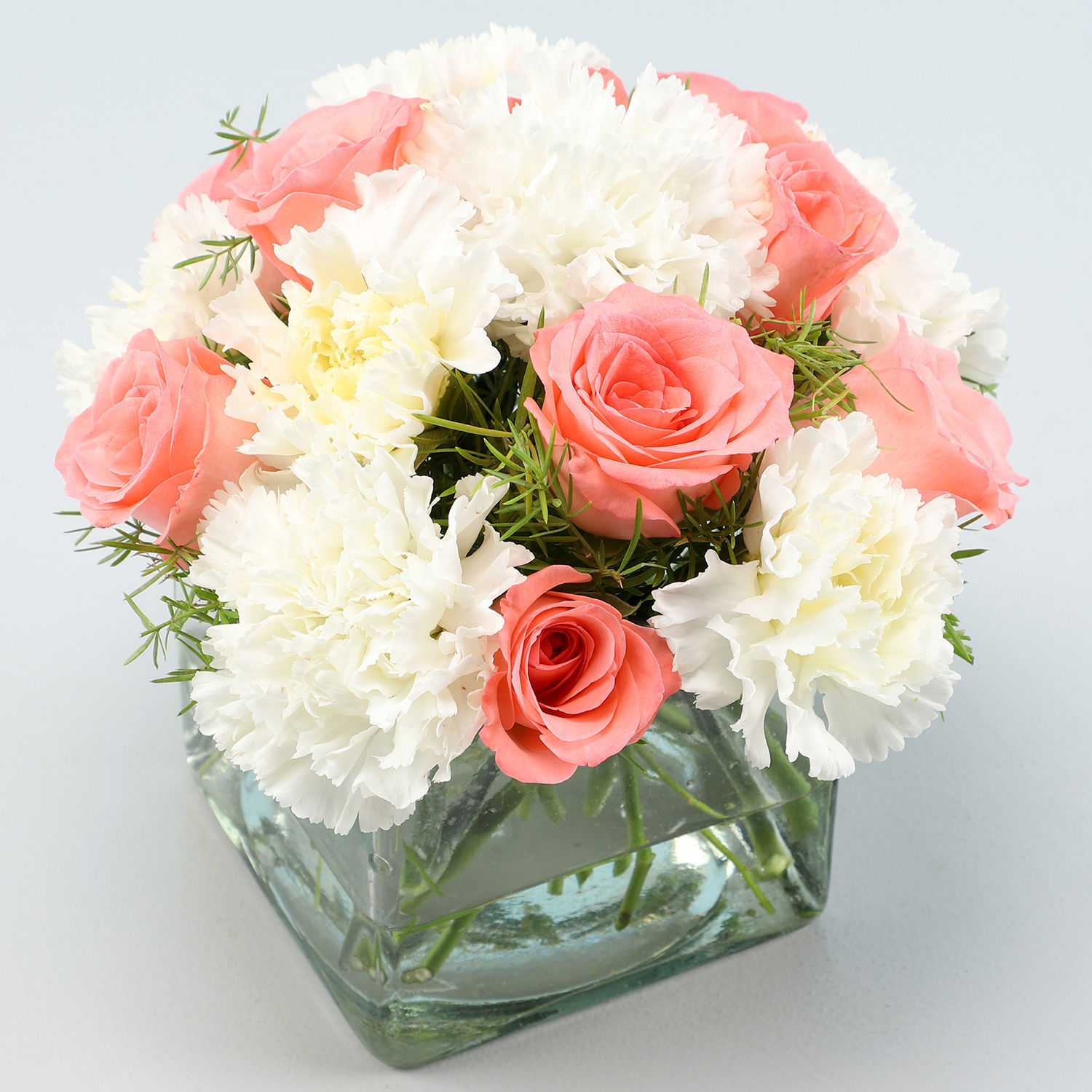 Buy/Send Pink Roses & White Carnations Vase Online Ferns N Petals