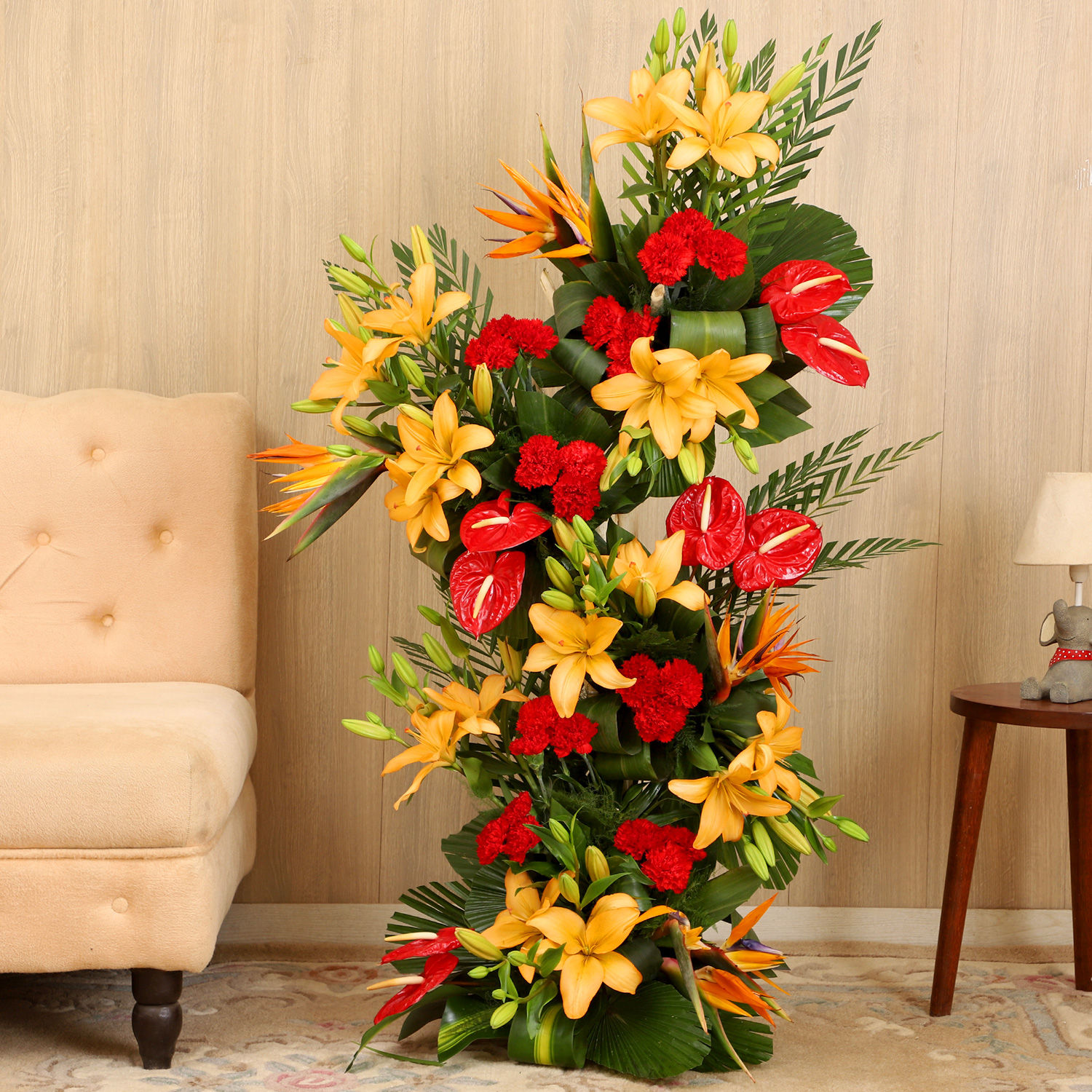 Buy/Send Red Orange Flowers Arrangement Online Ferns N Petals