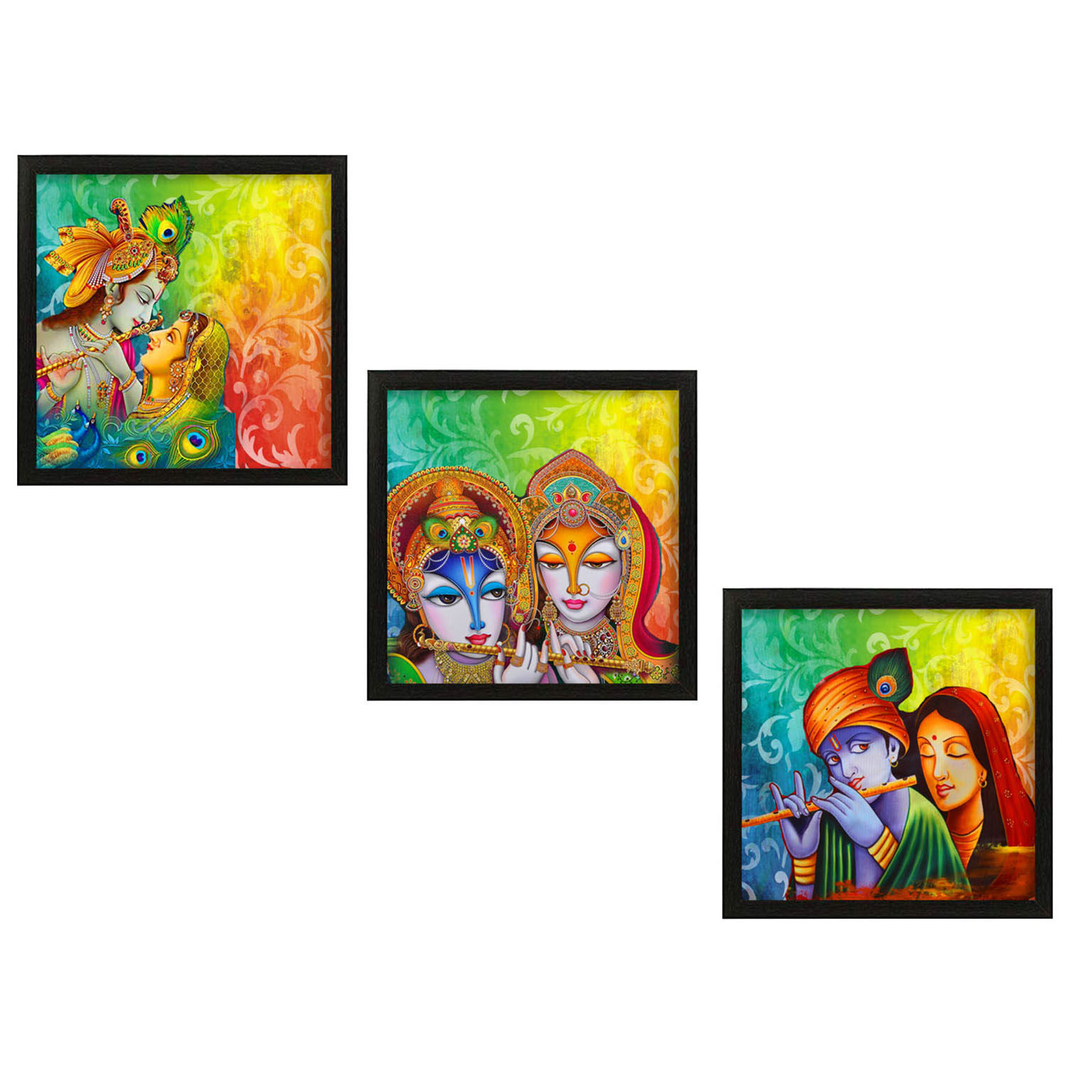 Buy/Send Colorful Lord Krishna framed Wall Hanging Set Of 3 Online