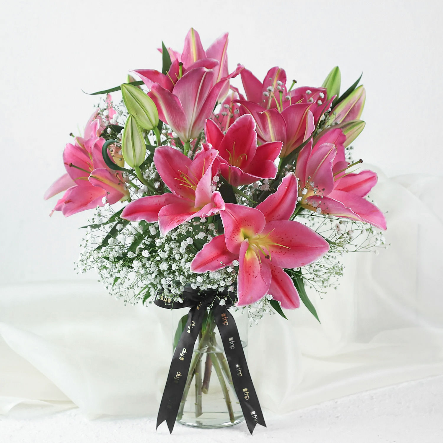 Buy/Send 5 Pink Oriental Lilies in Glass Vase Online Ferns N Petals