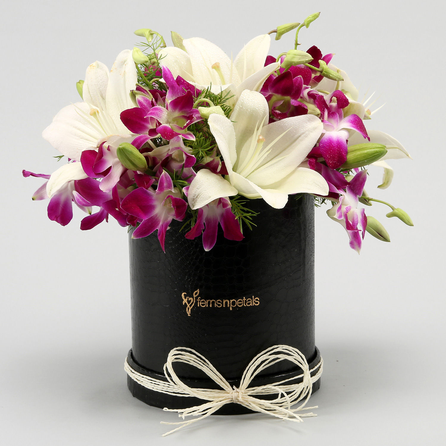 Purple Orchids & White Lilies Box Arrangement Gift Purple