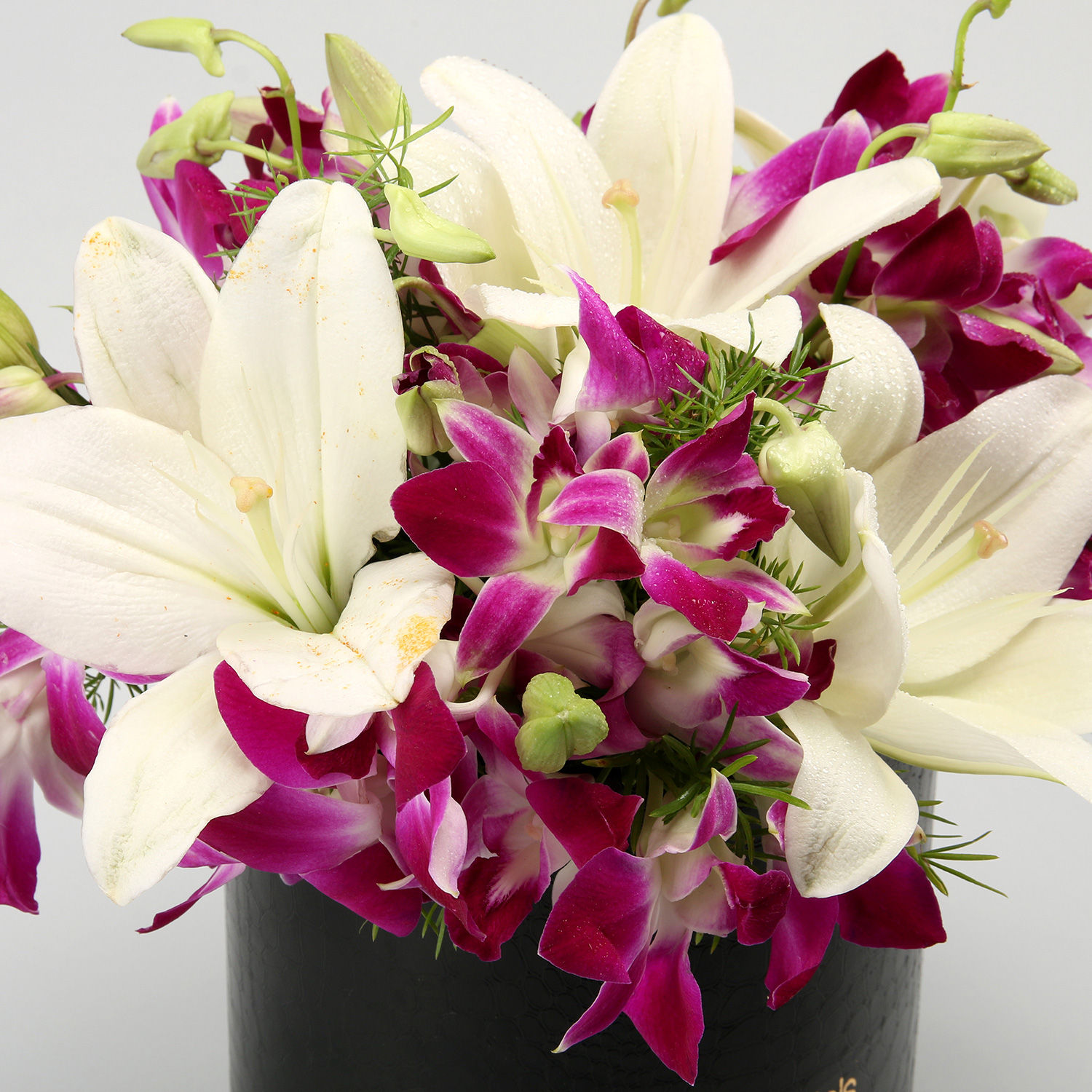 Purple Orchids & White Lilies Box Arrangement Gift Purple