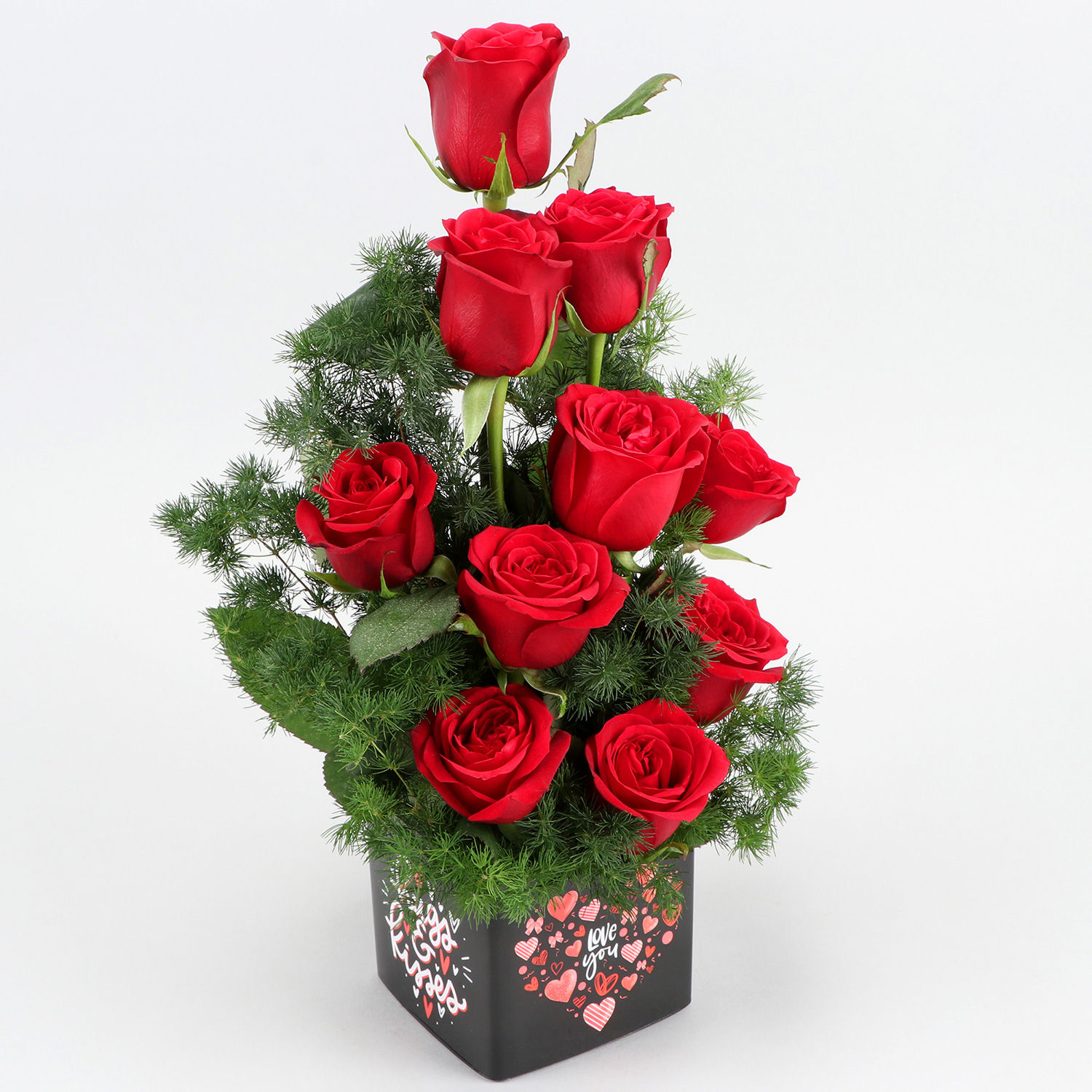 Buy/Send Bunch Of 10 Red Roses In Love You Sticker Vase Online- Ferns N ...